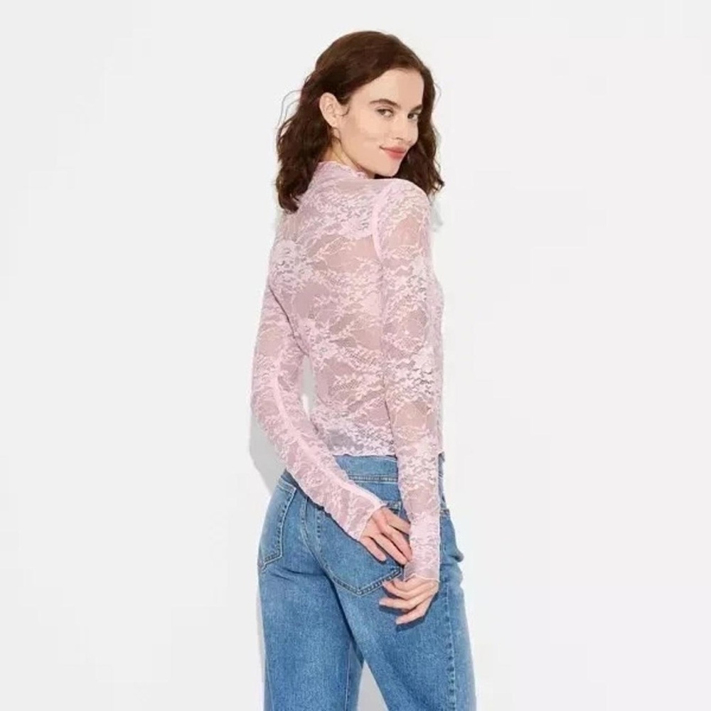 Wild Fable Pink Long Sleeve Lace Sequin Top - Picture 2 of 8